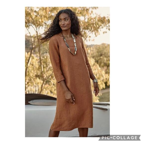 New J Jill Organic Linen Midi Lagonlook Minimalist Dress Plus 2x - Picture 2 of 12